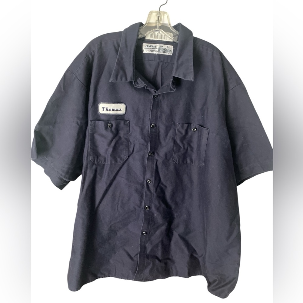 Vintage Unifirst Navy Blue Mechanic Work Shirt Name Patch Cotton Size 4XL